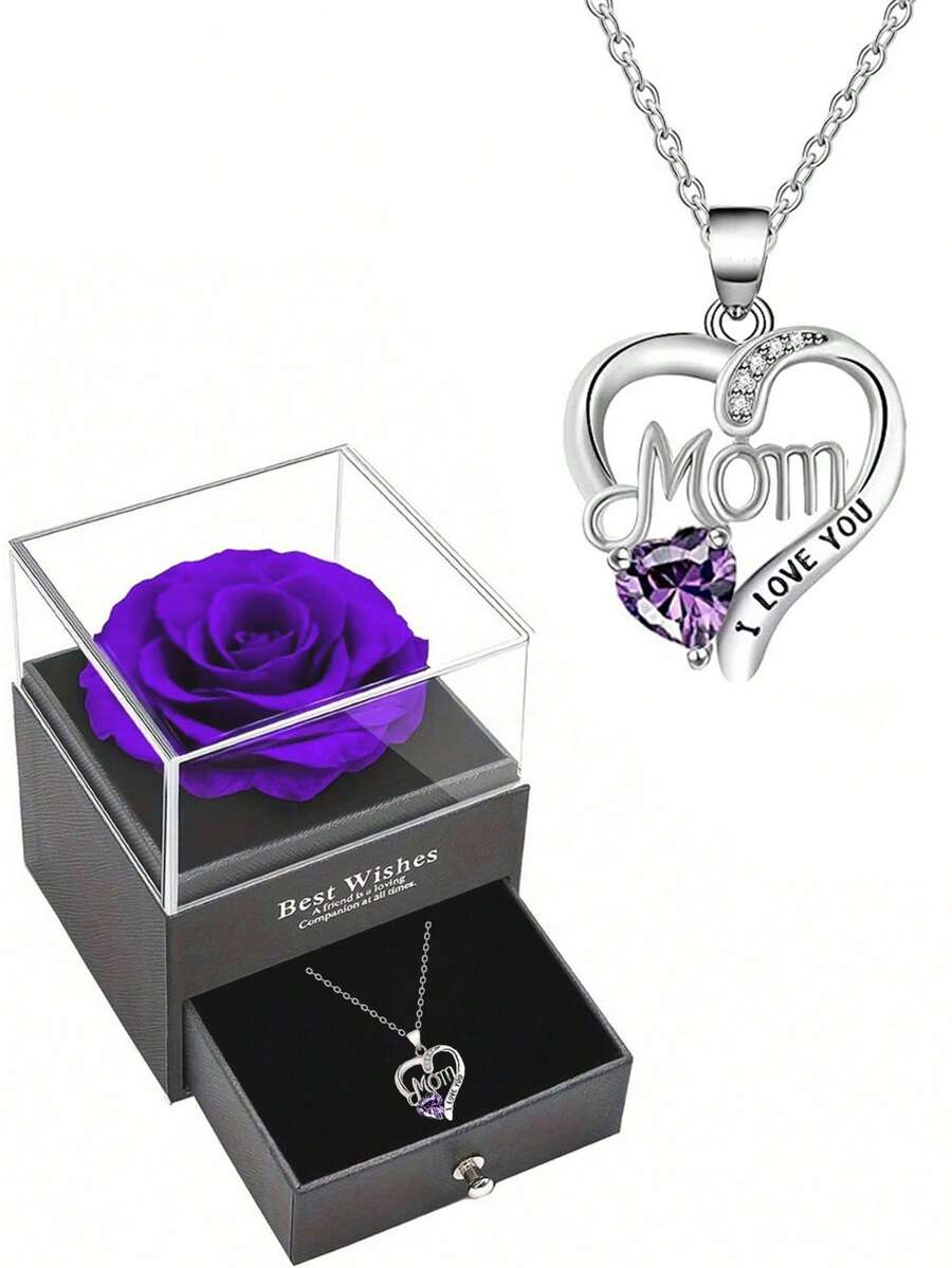 Impressive Gift, Heart-Shaped "Mom" Elegant Rose Flower Pendant Necklace, Perfect For Mother's Day, Thanksgiving, Christmas, Anniversary Gifts For Mother, Family, Friends, Yourself. Comes With A Premium Rose Flower Gift Box, Adding A Touch Of Elegance And Making The Gift Visually Stunning And Unforgettable. A Thoughtful Keepsake, The Perfect Choice For Cherished Memories.