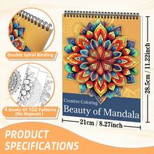 Set Deluxe de 4 cărți de colorat pentru adulți - Modele Mandala simple și ușoare pentru relaxare și ameliorarea stresului - Modele groase și complicate pentru Halloween, Crăciun și orice ocazie - Ideal pentru bărbați, femei și adolescenți - Experiență de colorat fără stres