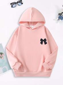 1 buah Sweatshirt Gaya Y2K Manis untuk Remaja Perempuan dengan Motif Pita Renda, Lembut dan Nyaman, Pakaian Kasual Sehari-hari. - Berwarna merah muda - View 2