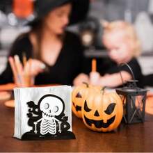 Suporte de Papel Toalha com Padrão de Esqueleto. Material de Madeira, Adequado para Colocação na Mesa Festiva de Casa.