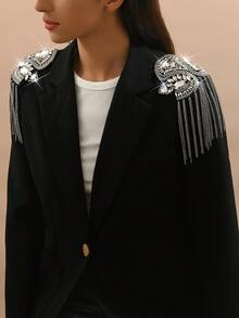 时尚闪亮水钻金/银流苏个性化金属肩章，复古朋克臂章配饰，男女通用