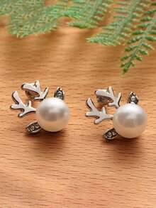 Christmas Pearl Deer Horn Earrings, Deer Head Creative Earrings For Women