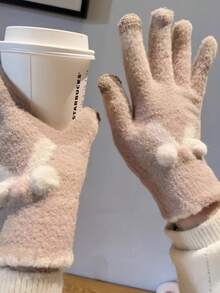 1 Pair Korean Style Winter Bowknot Pattern Five-Finger Women's Casual Versatile Gloves, Touchscreen Compatible For Gaming, Suitable For Daily Commute And Sports - Multicolor - View 16
