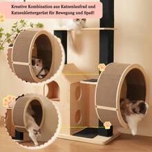 Solid Wood Cat Tree With Exercise Wheel – 80x40x152cm Scratching Post With 4 Platforms, 2 Cat Houses, Sisal Posts And Washable Mats, Cat Roller, Cat Exercise Wheel, Scratcher, Cat Climbing Frame - Black - View 9