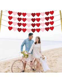 10pcs/Set Heart Shaped Garland Felt Banners For Valentine's Day DIY Crafts, Anniversary, Fireplace, Room, Home Decor, Atmosphere Setting, Family Gathering, Wall, Theme Party Hanging Decoration, Garden Yard Decor - 彩色 - 查看 4