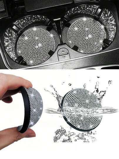 1PC Sparkling Rhinestone Car Cup Coaster - Waterproof & Anti-Slip Shock-Absorption Design, Easy To Clean Universal Fit, Durable Cup Holder Accessories To Enhance Luxury Style, Car Accessories
