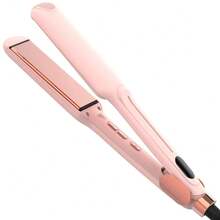 1.6 英寸钛金属平板直发器和卷发器二合一，适合所有发质的最佳卷发器，双电压旅行平板直发器，直发器，表面光滑，加热速度快，拉直头发所需的时间和步骤更少，适合所有长度的头发，更大的夹板可一次抓住更多头发