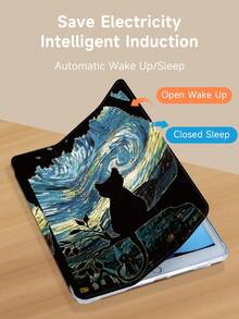 油画星空黑猫平板电脑保护壳,适用于iPad 9.7/10.2/10.5/10.9/12.9/Pro 11(第十代),兼容三星Galaxy Tab S6 Lite 10.4英寸版,兼容Kindle Paperwhite第十二代2024版、Kindle(第十一代)2022版、Kobo Clara Color。配备防摔保护和智能垂直/自动唤醒/睡眠功能。 - 彩色 - 查看 5