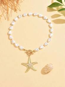 1pc Bohemian Beach Seaside Holiday Starfish Pendant Pearl Necklace, Simple Jewelry Accessory For Daily, Holiday, Party, Dress Matching - Mặt dây chuyền - Xem 6