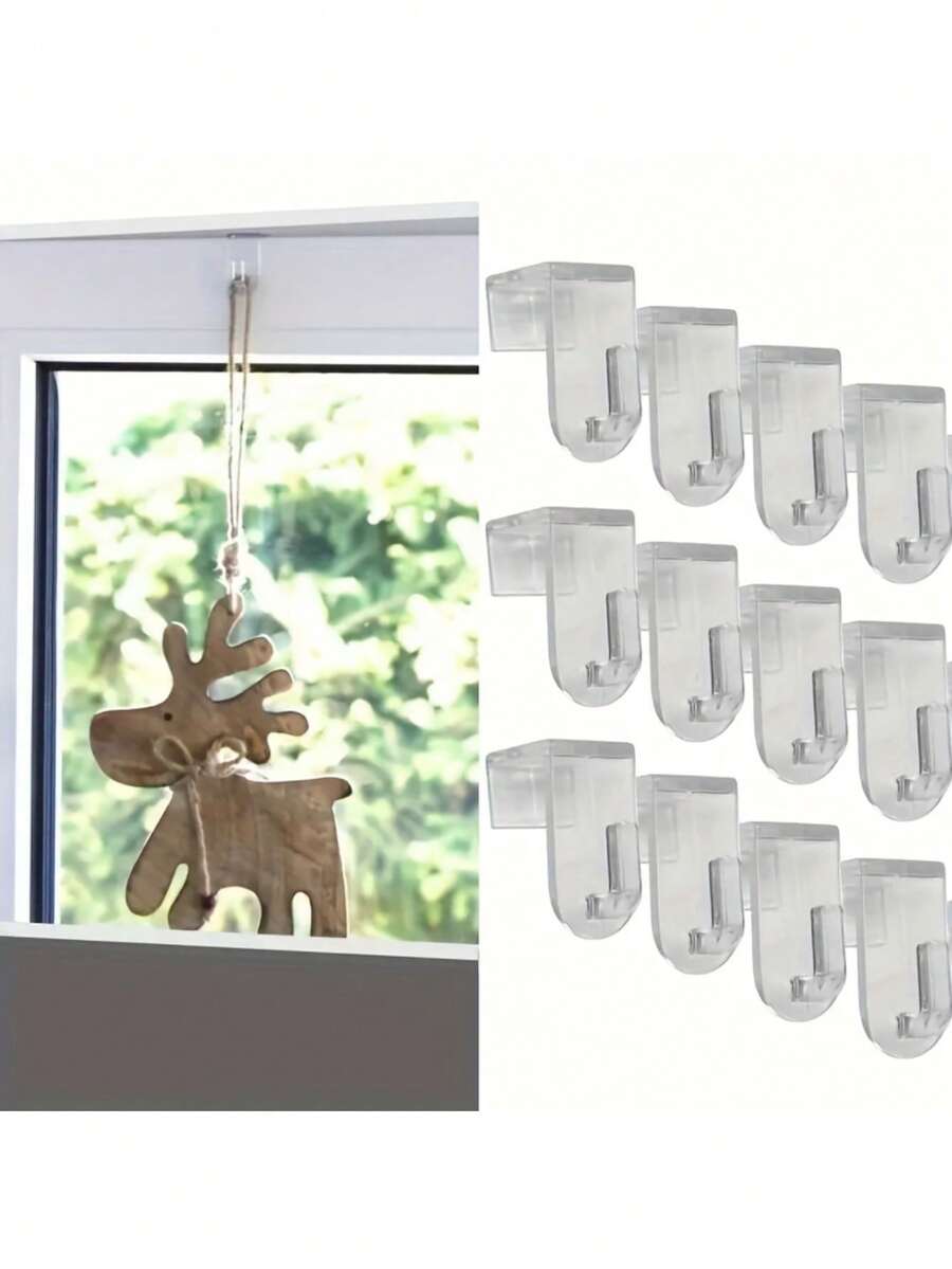 Cârlige transparente pentru perdele de fereastră cu grosime maximă de 17 mm/0,67", cârlige pentru coroane, cârlige practice pentru decorul casei, potrivite pentru agățarea perdelelor, perdelelor de duș, coroanelor, ghirlandelor