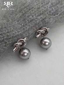 "1 Pair French Minimalist Small Faux Pearl Stud Earrings For Women – Luxurious And Elegant Everyday Jewelry, Perfect For Dates, Casual Or Special Occasions, Timeless And Chic Design To Complement Any Look" - 灰色 2 - 查看 7
