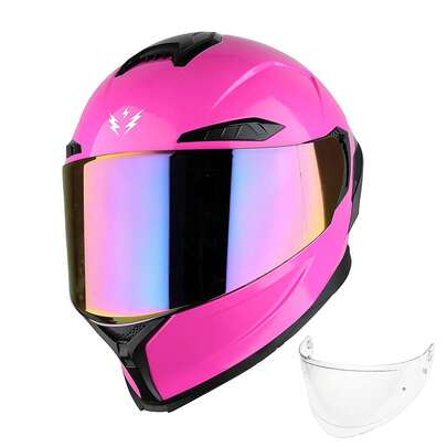 1Storm Motorcycle Full Face Helmet DOT Adults Street Bike Dual Visor Sun Inner Shield With One Extra Clear Shield: HJAH15 Tinted Glossy Pink