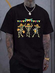 Men's T-Shirt With Day Of The Dead Skull Print - Black - View 6
