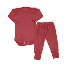 4 Piece Set Long Sleeve Bodysuit With Booties, Hairband And Ribbed Knit Pants / Baby Girl Set With Booties And Red Hair Bow - Red - View 3