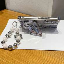 蝴蝶图案单件式极简支架手机壳，防震/TPU硅胶软边奢华保护套，带防尘孔，兼容三星Galaxy S24 Ultra/S24 Plus/S24/S23 Ultra/S23 Plus/S23/S22 Ultra/S22 Plus/S22/S21 Ultra/S21 Plus/S21 FE/S23 FE/S20 Ultra/S20 Plus/S20 FE，以及电镀+TPU硅胶软边全包高端保护壳，适用于A5x/C1 2 3 4 5 6 7 8 9/9 8 7 6 5 4 3 2 1和A1 2 3 4 5 6 7 8 9 9 8 7 6 5 4 3 2 1。 - 銀色+支架+鏈 - 查看 2