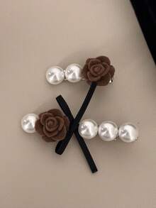 1 pieza Clip de pelo con rosa de perla falsa vintage - Pasadores para el cabello rebelde y el flequillo, Pasador de moda elegante para mujeres, Pinzas de garra - Multicolor - Ver 16