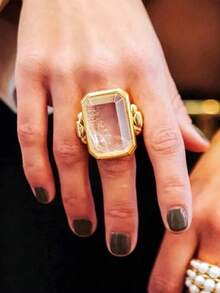 复古法式方形水晶戒指，搭配天然宝石 - 锌合金材质，波西米亚风格，适合日常佩戴或作为礼物，设计优雅，女士时尚配饰（天然宝石有裂纹） - 金色 - 查看 12