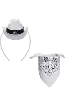2pcs Cowboy Hat Headband Cowgirl Mini Hat Headbands With Bandana For Women Halloween Birthday Party Favor