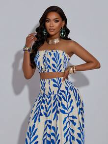 Ladies' Sexy Sweep With Printed Strapless Top, Long Skirt Two Pieces Set, Women's Sexy Date Outfit For Valentine's Day Night Dates Elegant Dress Women Elegant Women's Sets Women's Summer Dresses