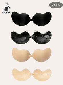 2 双加大码自粘式胸罩，聚拢无肩带自粘式低胸胸罩，隐形露背自粘式胸罩 - 适合连衣裙、婚纱和日常穿着