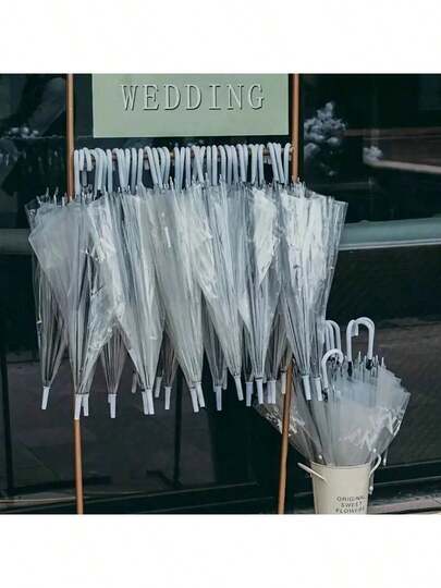 8pcs Transparent Umbrella With Automatic Open/Close, Windproof & Waterproof, Large Canopy, White J-Shaped Handle, Plastic Material, Classic Neutral Design, Suitable For Wedding Photography, Golf, Outdoor Activities, Fashion & Simple, Birthday/Christmas Gift,Spring Summer Picks,Brides Maid Gifts,Room,Bedroom Deccor,Bedroom Deccor,Beach,Travel,For Men,For Women,Vacation
