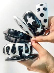 1 chiếc vòng tay nhựa đen trắng cổ điển quyến rũ dành cho nữ, thiết kế màu tương phản độc đáo, thời trang và đa năng - Nhiều màu A - Xem 2