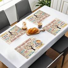 1 件/4 件/6 件亚麻餐垫，印有激励团队精神的图案，适合餐桌、四季装饰、现代可洗桌垫、家居装饰、杯垫、厨房餐垫、室内/室外派对装饰、理想礼物 - 彩色 - 查看 4