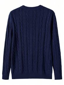 GRDR 男式纯色扭花长袖圆领毛衣 - 藏蓝色 - 查看 3