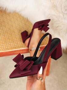 Giày cao gót thanh lịch, gợi cảm có nơ trang trí, mũi nhọn, thoải mái cho bữa tiệc - Màu Đỏ Sâu - Xem 9
