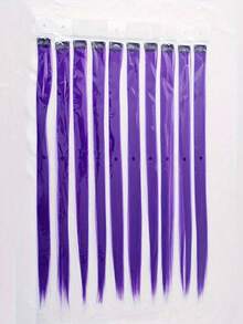 10 件/套彩色夹式接发，合成接发，适合音乐节、万圣节、派对、女士 - 紫色 - 查看 5
