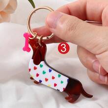 1 Adorable Dachshund Hot Dog Key Ring - Acrylic Cartoon Dachshund Lovers Gift, Playful Pet Themed Accessories, Unique Costumes And Funny Phrases, Perfect For Birthdays Or Daily Use, Dog Accessories - 3 - 查看 1