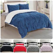 Elegant Comfort Ultra Soft 3pcs Pinch Pleated Pintuck Microsuede Fleece Reversible Sherpa Comforter Set With Shams, Cozy Warm Breathable, Easy Care Quilt Comforter Sets, Full/Queen, King/California King Size Bed For All Seasons, Christmas Decorations Gifts, Cozy Winter Styles, Holiday Décor - 海軍 - 查看 1