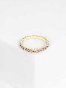 Kit With Two Solitaire Rings And Wedding Band Ring Studded With Baby Pink Rhinestones Gold Plated - Vàng - Xem 7