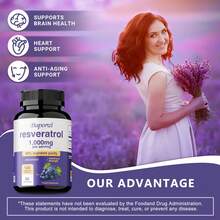 BUPORAI Resveratrol 1000 Mg: Antienvejecimiento, Cabello, Piel Y Uñas Saludables, Salud General Y Cardíaca, Mejora La Respuesta Inmunitaria - 120 Unidades - Una botella - Etapa de prueba - Ver 6