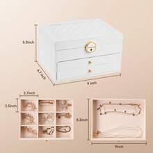 3 Layer Jewelry Box, Jewelry Holder Organizer With Jewelry Organizer Drawer, Large Jewelry Boxes & Organizer With Velvet Earring Organizer, Lockable Jewelry Holder, Unique Gifts For Women Mom (White) - 1PCS - 查看 2