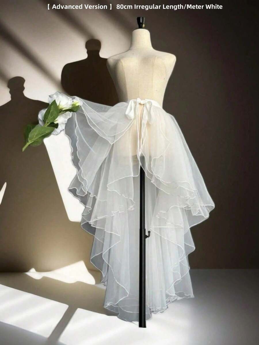 1pc Women's Crystal Mesh Overlay Dress | White, Black | Asymmetric Front Short Back Long Swallow Tail | Asymmetric Mermaid Performance Dress | Asymmetric Puff Dress | Flowing Stage Dress | Glass-Like Voluminous Skirt | One-Piece Small Apron | Ruffled Multi-Layer Trailing Overskirt | Suitable For Weddings, Banquets, Performances, Parties | Bridal, Bridesmaid, Stage Show, Decorative Dress | Cosplay, Photo Shoot, Dance, Performance, Halloween Costume
