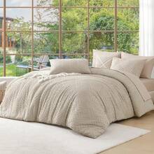 Oversized King Comforter 120''x98'', 3 Pieces Khaki Soft Boho Bedding Set, Farmhouse Tufted Fluffy Shabby Chic Bed Set For All Seasons (1 Comforter, 2 Pillowcases) With Modern Boho Style - 08 - 燕麥片 - 查看 1