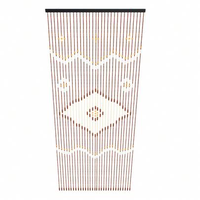 Bohemian Beaded Door Curtain 35x82 Inch, Chocolate Brown Bamboo & Wood Room Divider With Iron Rings, Vintage Style Decorative Partition