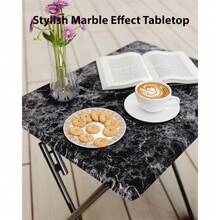 FoldWise Elegant Marble Stone Effect Folding Side Table – Fully Assembled Small Foldable Coffee Table & TV Dinner Tray – Compact Table For Eating, Snack, Bedside & Sofa Use - Black - View 5