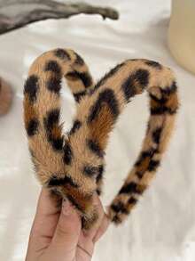 Conjunto de 2 faixas de cabelo de pelúcia com estampa de leopardo, design fofo com orelhas de gato, perfeitas para maquiagem, ioga, chá da tarde elegante, festas da moda, cosplay, presentes de Natal e Ano Novo, acessórios de cabelo estilosos para mulheres.