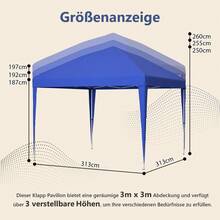 Pavilion 3x3m Pop-Up, Height-Adjustable Folding Pavilion Garden Pavilion With 4 Sandbags & Carrying Bag