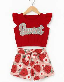 Minilê Kids Set For Girls, Summer Shorts, Ruffled Blouse - Đỏ - Xem 7