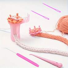1 套 Wonder Knitter 纱线绕线机套件，带可互换双头旋转线制作器、拾线器、2 根塑料缝纫针、DIY 工艺羊毛编织针工具、手动双头组合可换头编织手链绕线机（带英文说明书）- 耐用塑料材质