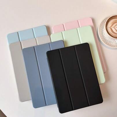 Frosted Transparent Tri-Fold Tablet Protective Case With Pen Slot Integrated Tri-Fold Protective Case, Transparent TPU Soft Case With Pen Slot, Simple/Casual/Popular, New Year Gift, Tri-Fold Tablet Protective Case With Pen Slot, Multiple Colors Optional, Soft Shell, Soft Packaging Edge