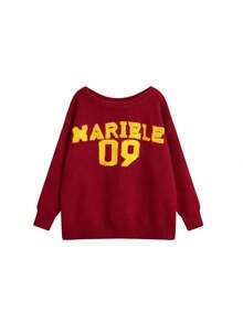 复古美式慵懒露肩毛衣，宽松针织上衣，女士秋冬春季款 - 紅色 - 查看 4