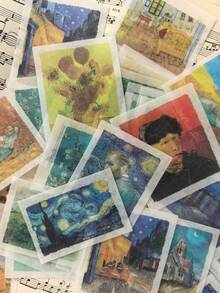 50张/包和纸贴纸，风景、植物、花卉、星空、油画图案，适用于DIY剪贴簿、手账、日记本等剪贴簿用品文具 - 均碼 - 查看 3