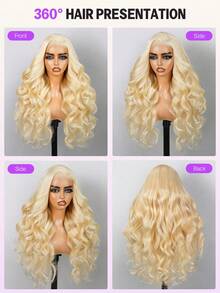 MEGALOOK 6英寸x5英寸蕾丝波浪卷假发，100%真人发丝 - 无需胶水，预剪蕾丝，预拔毛，自然发际线，透明蕾丝，180%密度，金色，16-30英寸 - 无需胶水，新手友好，耐用，轻盈舒适，可全天佩戴，掉发极少，适合日常使用 - S613 - 查看 6