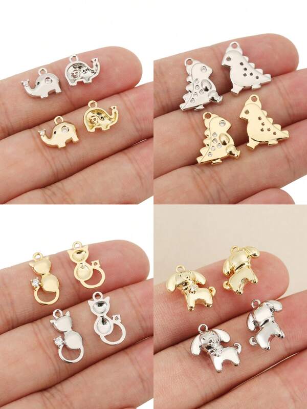 10-Piece Animal Series DIY Jewellery Pendants, Fashionable Micro-Inlaid Zirconia In Copper Material With 18K Plating, Multiple Styles To Choose From, Delicate And Cute Animals, Suitable As Charms For Any Jewellery