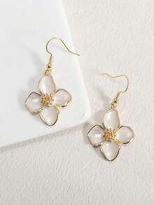 1 Pair Fashionable, Elegant, Luxury, Sweet, Minimalist, Versatile Enamel 4-Petal, 5-Leaf, 6-Daisy Floral Earrings In Pink, White, Magenta, Orange, Purple, Red, Green, Suitable For Spring/Summer Everyday And Holiday Wear - 粉色 - 查看 4