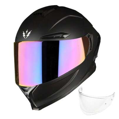 1Storm Motorcycle Full Face Helmet DOT Adults Street Bike Dual Visor Sun Inner Shield With One Extra Clear Shield: HJAH15 Tinted Matt Black